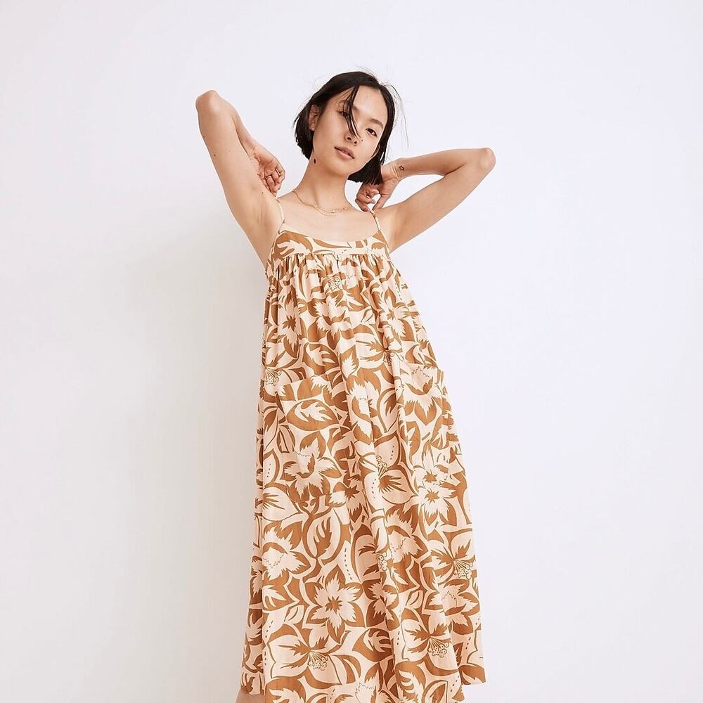 Madewell Linen-Blend Cami Midi Dress in Tropical Floral XS